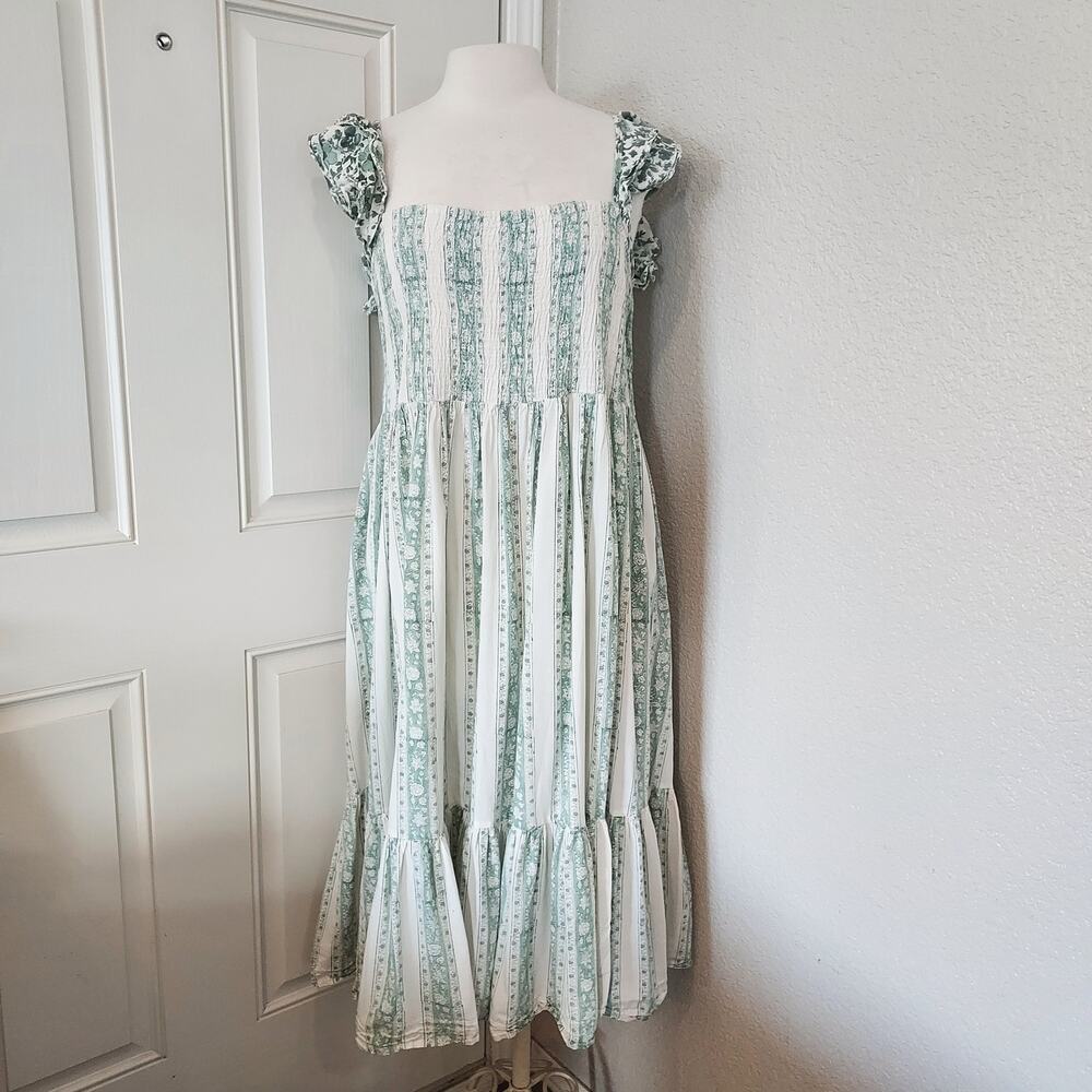 Mille Resort & Travel Mint Green & Cream Tiered Maxi 'Olympia' Dress Size M